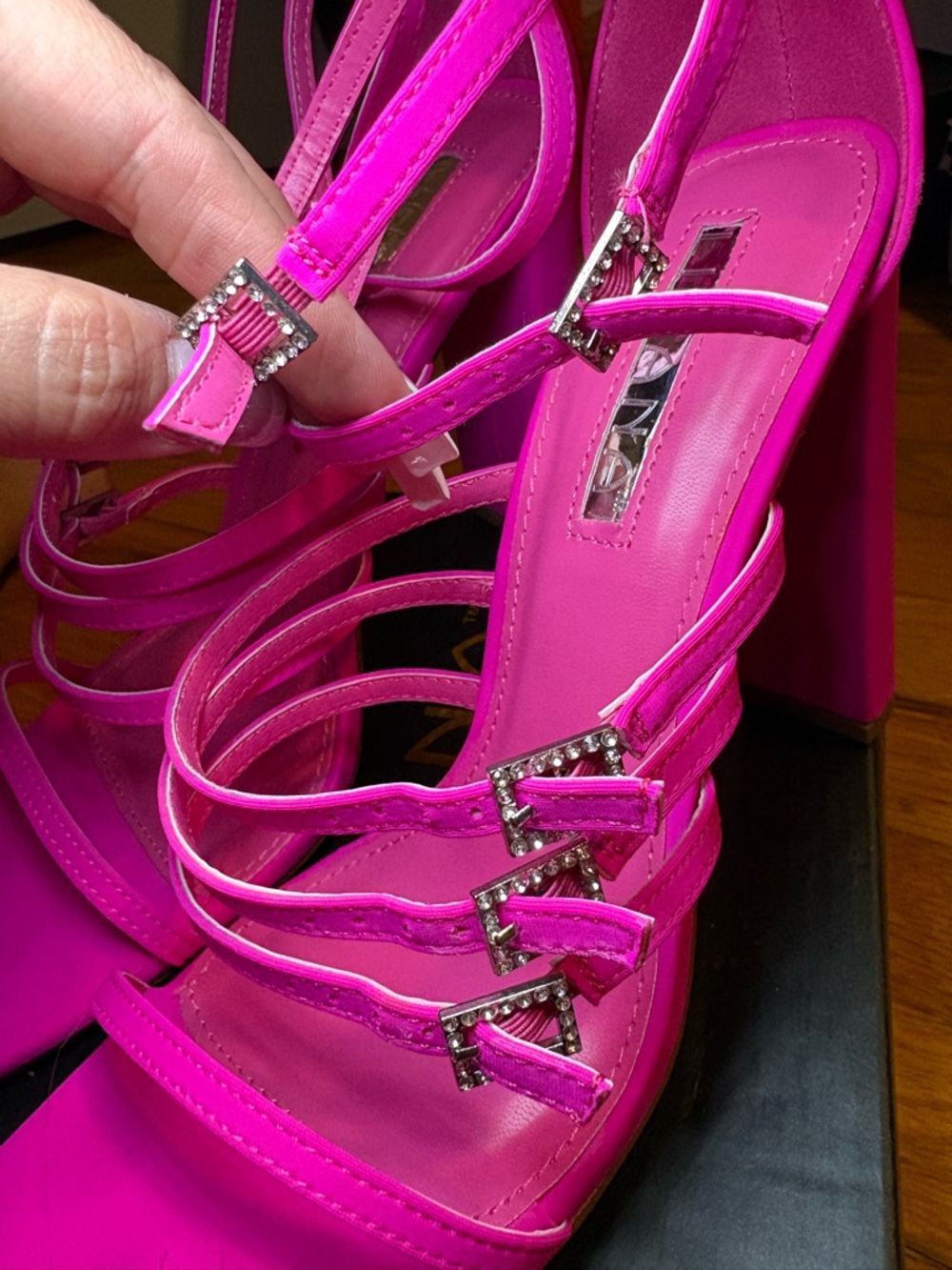 Bright Pink Strappy Block Heel Sandals - Women